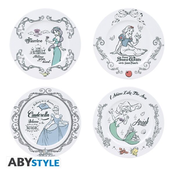 Set 4 platos Princesas (Jasmine, Blanca Nieves, Cenicienta, Ariel) - Disney